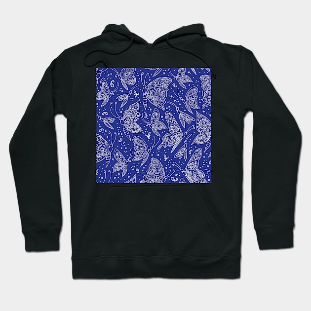 Paisley butterflies navy-white Hoodie by kobyakov